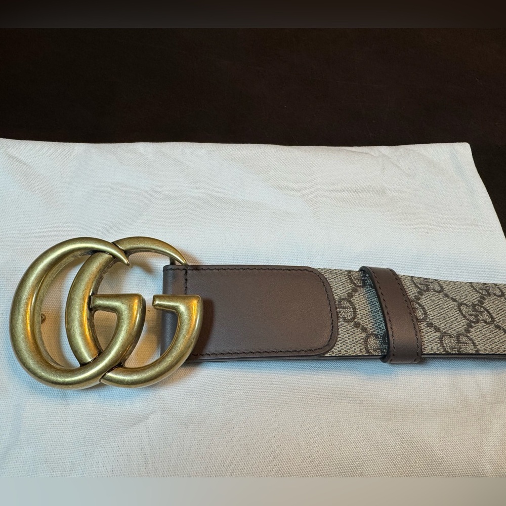 New Authentic Gucci GG Logo Leather Belt Brown Tan Size 32 Fits Waist 30 - 32 - Picture 6 of 13